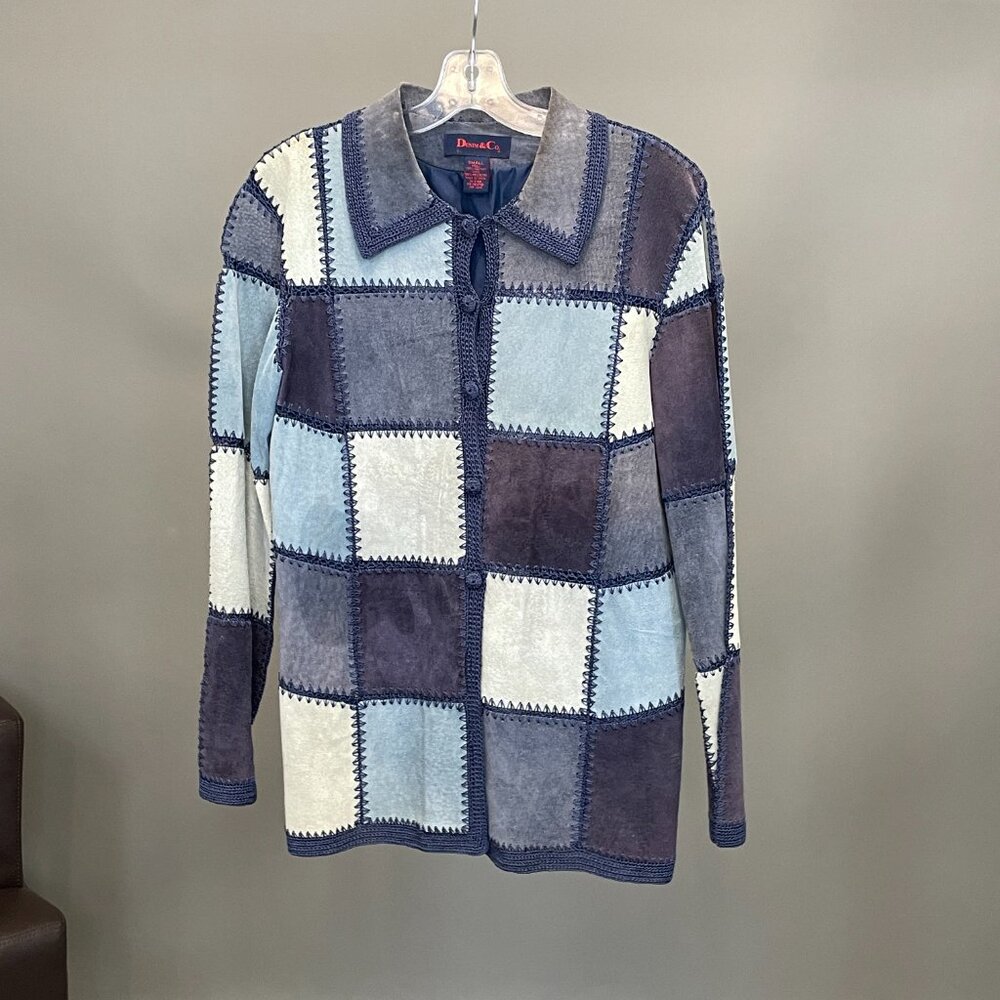 1970s Blue Patchwork Leather Jacket